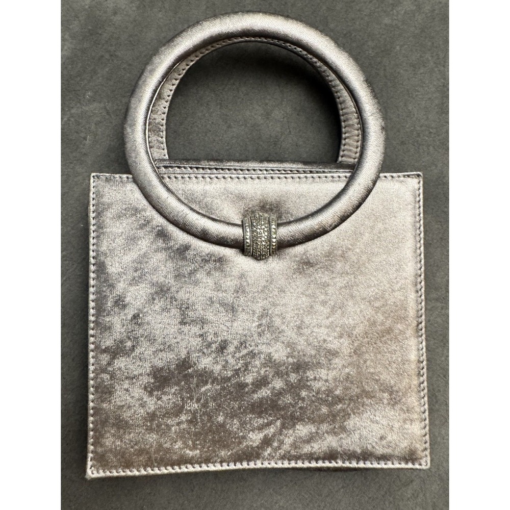 Judith Jack Evening Handbag Dark Gray Crystal Embellished Handle Made in Italy
